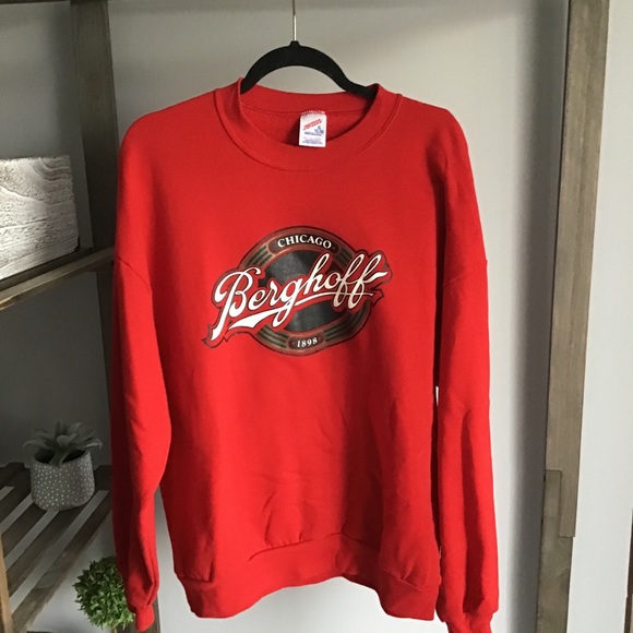 red oversized sweatshirt